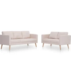 vidaXL Soffor>Soffgrupp 2 delar tyg gräddvit