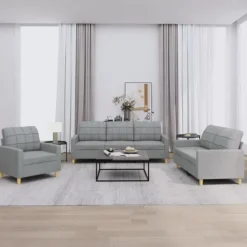 vidaXL Soffor>Soffgrupp med dynor 3 delar Ljus tyg