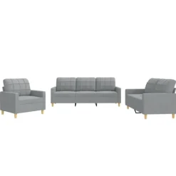 vidaXL Soffor>Soffgrupp med dynor 3 delar Ljus tyg