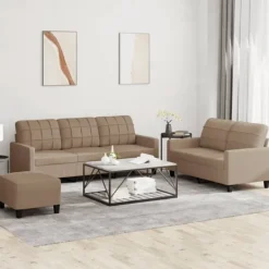 vidaXL Soffor>Soffgrupp med dynor 3 delar konstläder Brun