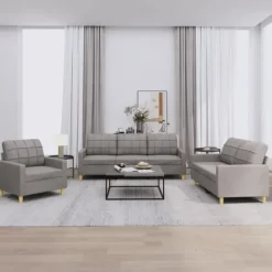 vidaXL Soffor>Soffgrupp med dynor 3 delar Taupe tyg Taupe