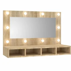 vidaXL Sminkbord>Spegelskåp med LED sonoma-ek 90x31,5x62 cm