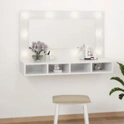 vidaXL Sminkbord>Spegelskåp med LED högglans 90x31,5x62 cm