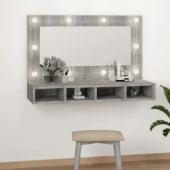 vidaXL Sminkbord>Spegelskåp med LED grå sonoma 90x31,5x62 cm Grå
