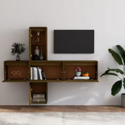 vidaXL Tv-Bänkar>Tv-bänk 5 delar honungs massiv furu