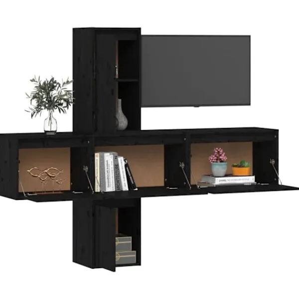 vidaXL Tv-Bänkar>Tv-bänk 5 delar massiv furu