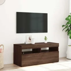 vidaXL Tv-Bänkar>Tv-bänk med LED-belysning ek 90x35x40 cm