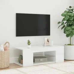 vidaXL Tv-Bänkar>TV-bänk med LED-belysning högglans 90x39x30 cm