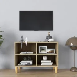 vidaXL Tv-Bänkar>TV-bänk med massiva ben sonoma-ek 69,5x30x50 cm