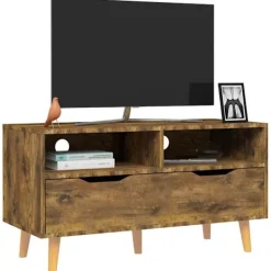 vidaXL Tv-Bänkar>Tv-bänk rökfärgad ek 90x40x48,5 cm konstruerat trä