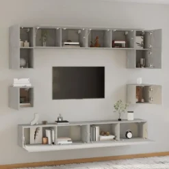 vidaXL Tv-Bänkar>Tv-skåp 8 delar betong konstruerat trä