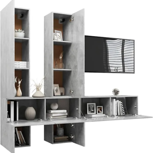 vidaXL Tv-Bänkar>TV-skåp 6 delar betong spånskiva