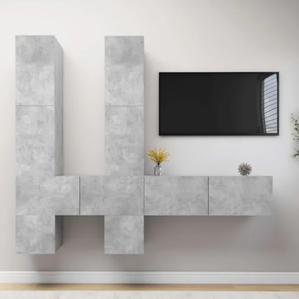 vidaXL Tv-Bänkar>TV-skåp 6 delar betong spånskiva