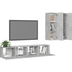 vidaXL Tv-Bänkar>TV-skåp 4 delar betong spånskiva