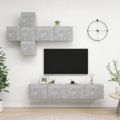 vidaXL Tv-Bänkar>TV-skåp 7 delar betong konstruerat trä