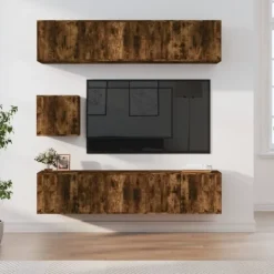 vidaXL Skåp>Tv-skåp 7 delar Rökfärgad ek konstruerat trä