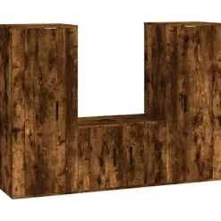 vidaXL Tv-Bänkar>TV-skåp 3 delar rökfärgad ek konstruerat trä