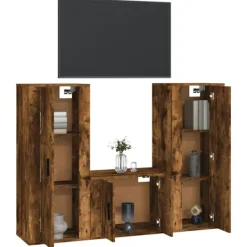 vidaXL Tv-Bänkar>TV-skåp 3 delar rökfärgad ek konstruerat trä