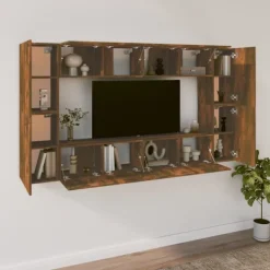 vidaXL Tv-Bänkar>Tv-skåp 8 delar rökfärgad ek konstruerat trä