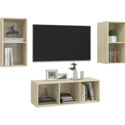 vidaXL Tv-Bänkar>TV-skåp 3 delar sonoma-ek konstruerat trä