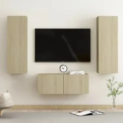 vidaXL Tv-Bänkar>TV-skåp set 3 delar sonoma-ek konstruerat trä