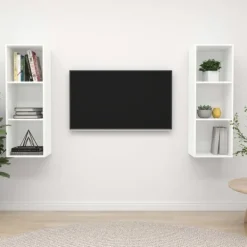 vidaXL Tv-Bänkar>Väggmonterade tv-skåp 2 st konstruerat trä