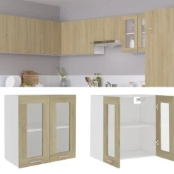 vidaXL Skåp>Väggskåp med glasdörrar “Lyon” sonoma-ek 60x31x60 cm