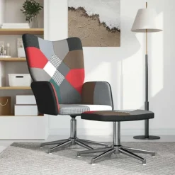 vidaXL Fåtöljer>Vilstol med fotpall tyg lapptäcke