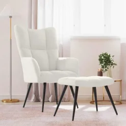 vidaXL Fåtöljer>Vilstol med fotpall gräddvit sammet
