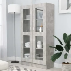 vidaXL Skåp>Vitrinskåp betong 82,5x30,5x150 cm konstruerat trä