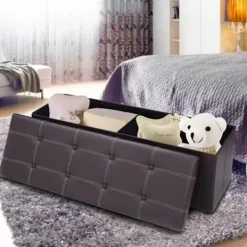 COSTWAY Sittpuffar>Vikbar ottomansk kubpall Bänk Bröstförvaringslåda 114x38x38