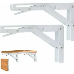 Hyllor>Vikbara fästen i rostfritt stål - Triangulära flyttbara hyllor Hyllfästen Väggmonterade fästen - Vit - 2 st