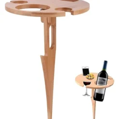 Matgrupper>Vikbart Vinbord, Trä Picknickbord Utomhus, Portabelt Bockbord Litet Bord 2 I 1 Vinglasställ För Camping/Trädgård/Grill/Bankett/Picknickparty (trä)