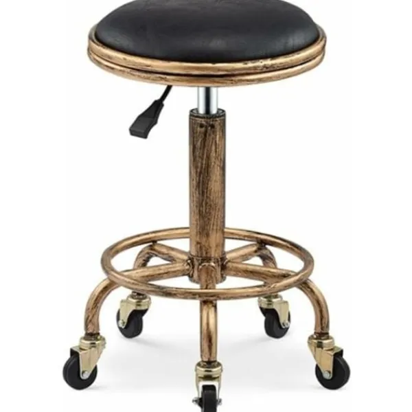 Stolar>Vintage Barstol, Pall på Hjul, 360° Svängbar Barstol, Höjdjusterbar Barstol 50-64cm, Frisörstol Verkstadsstol Barbordsstol/NC/