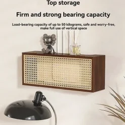 FJORD Kistor & Koffertar>Vintage Massivt Trä Rattan Trådlös Router Förvaringslåda Väggmonterad
