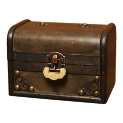 EASTVAPS Kistor & Koffertar>Vintage Trä Skattkista Myntbank Hem Spargris – Antik Smyckeskrin för Rekvisita, Dekor eller Sparande, 15x10.5x10.5cm