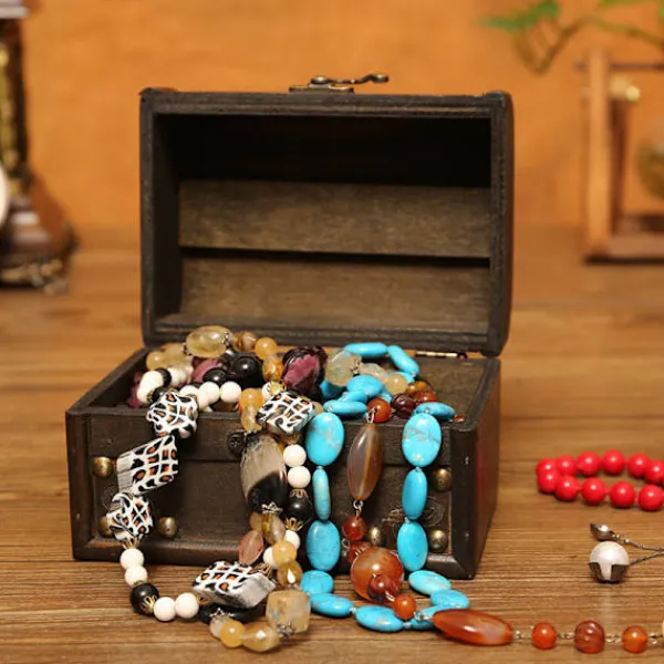 EASTVAPS Kistor & Koffertar>Vintage Trä Skattkista Myntbank Hem Spargris – Antik Smyckeskrin för Rekvisita, Dekor eller Sparande, 15x10.5x10.5cm