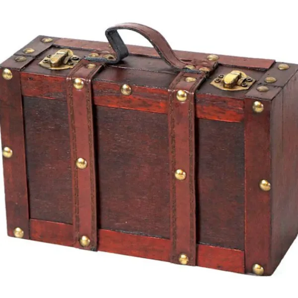 VINTIQUEWISE Kistor & Koffertar>- QI003053 - Vintage-liknande resväska med remmar, Antik Körsbär, Liten, 20,32 x 12,7 x 7,65 cm