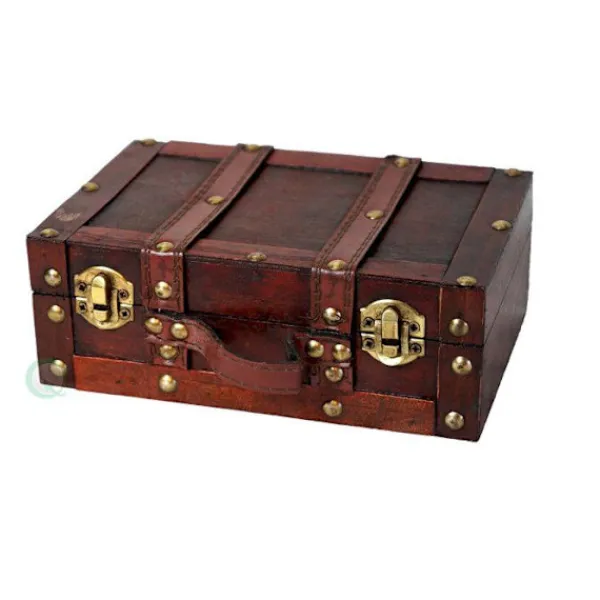 VINTIQUEWISE Kistor & Koffertar>- QI003053 - Vintage-liknande resväska med remmar, Antik Körsbär, Liten, 20,32 x 12,7 x 7,65 cm