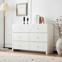 Byråer>Vit byrå med 6 lådor – förvaringsutrymme för vardagsrum och sovrum – 120x82x40 cm