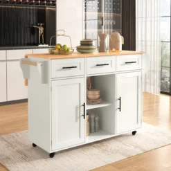 Köksö>Vit serveringsvagn 139 cm med massiv träskiva – hopfällbar arbetsyta & hjul – köks-/matsalsdekorationer