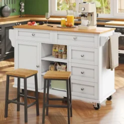 Köksö>Vit serveringsvagn (134x46x92cm) - Lådor & förvaringsskåp, mobil/fast dubbel användning för privata/kommersiella kök