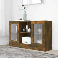 vidaXL Sideboards>Vitrinskåp rökfärgad ek 120x30,5x70 cm konstruerat trä
