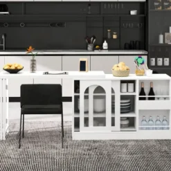 Köksö>Vitt barbord, utdragbart & 360° roterbart - med förvaringsutrymme, glasdörr & skänk