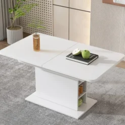 Matbord>Vitt matbord utdragbart 110-130x70cm - Med förvaring & järnram - Enkelt multifunktionellt bord (höjd 75cm) - Modernt & platsbesparande