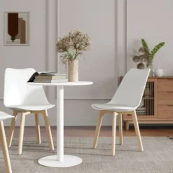 Matbord>Vitt runt matbord ø60x72 cm – modernt stålkökbord för 2 personer, inomhus & utomhus