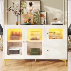 Skåp>Vitt skåp 140 cm med LED-belysning & Changhong-glasdörrar – modernt förvaringsskåp