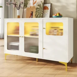 Skåp>Vitt skåp 140 cm med LED-belysning & Changhong-glasdörrar – modernt förvaringsskåp