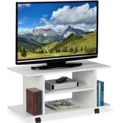 B2X Tv-Bänkar>Vitt tv-skåp på hjul