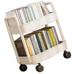 Småbord>2-vånings rullvagn i plast med krok, stabil mobil förvaringsvagn för vardagsrum, sovrum, kök